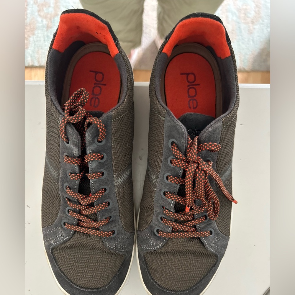 PLAE womens Gray and Orange Sneakers